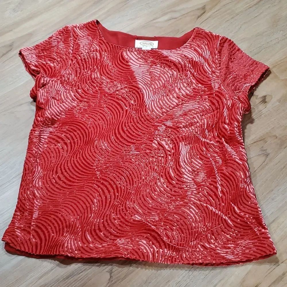 🔺️Talbots Metallic Rust Textured Silk Blend Short Sleeve Top Petite 8